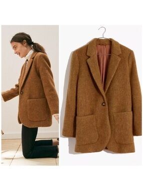 Madewell Boucle Larsen Camel Brown Single-Button Wool Blazer